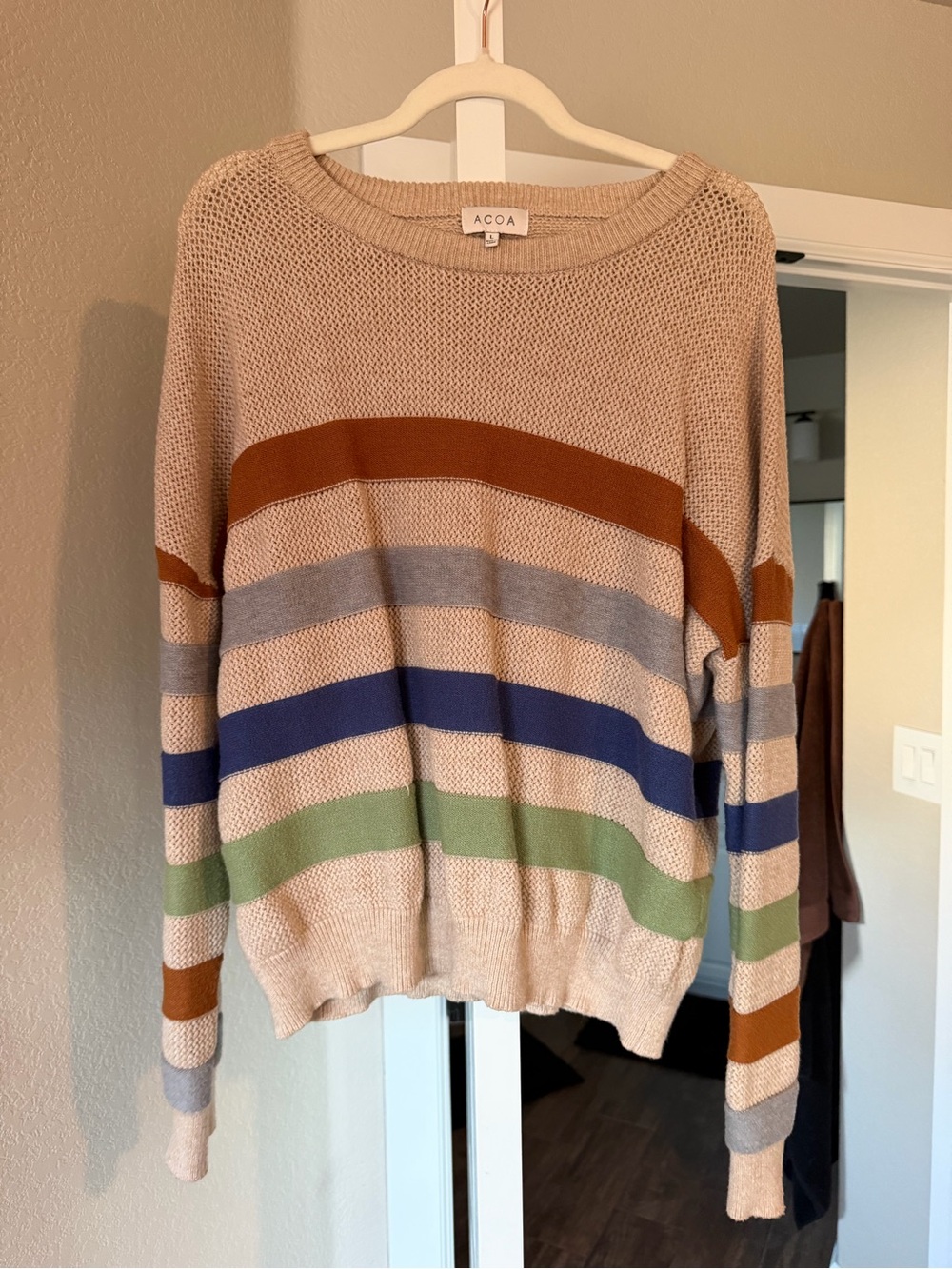 Women's Beige Striped Knit Sweater